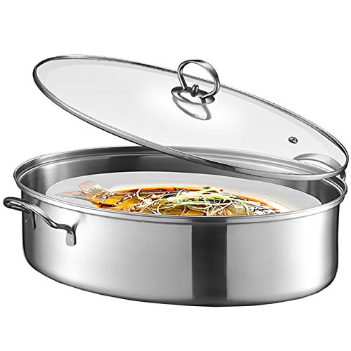 Eglaf 8Qt Stainless Steel Fish Steamer - Multi-Use Oval Cookware with Rack, Ceramic Pan, Chuck - Stockpot for Steaming Fish, Boiling Soup - Image 1