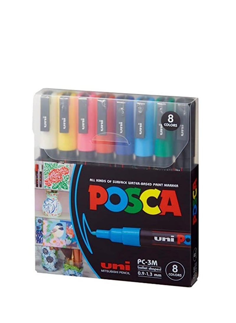 POSCA قلم ماركر بوسكا - PC-3M دقيق جداً 0.9-1.3 مم، 8 ألوان - Image 2