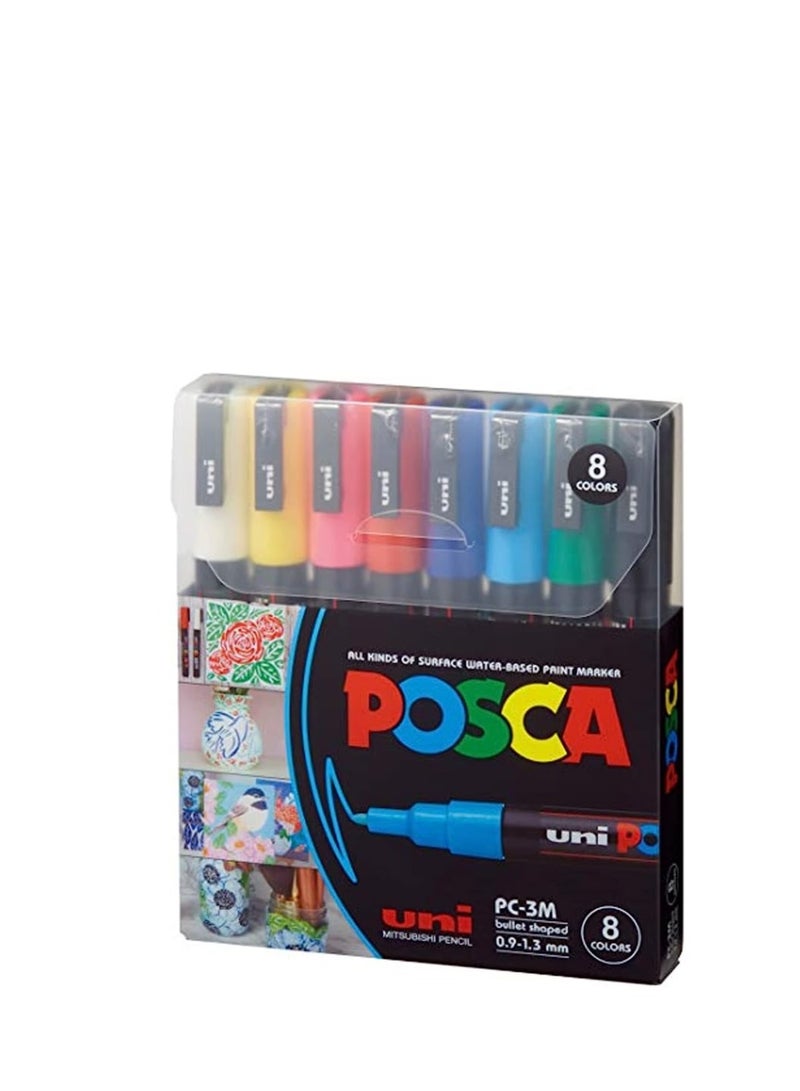 POSCA قلم ماركر بوسكا - PC-3M دقيق جداً 0.9-1.3 مم، 8 ألوان - Image 3