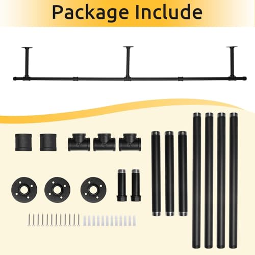 Oroonoko Industrial Pipe Clothes Rack, Heavy Duty 60inch Iron Garment Rack Ceiling Mounted,Rustic Saving Space Clothes Bar Multi-Purpose Hanging Rod for Bedroom,Closet,Laundry Room and Plants hanging - Image 4