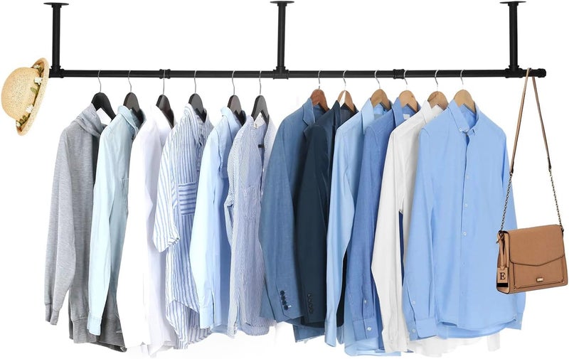 Oroonoko Industrial Pipe Clothes Rack, Heavy Duty 60inch Iron Garment Rack Ceiling Mounted,Rustic Saving Space Clothes Bar Multi-Purpose Hanging Rod for Bedroom,Closet,Laundry Room and Plants hanging - Image 1