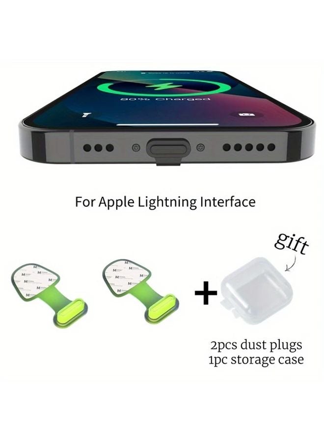 أزرار غبار هاتف بألوان فلورية متوافقة مع منفذ أبل لايتنينغ، صندوق تخزين قطعتين - Image 1