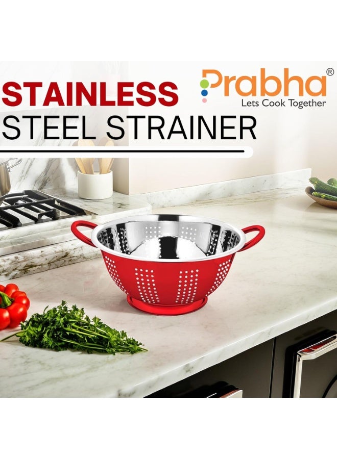Prabha Colander Stainless Steel Strainer Sieves, 3000ml, 24cm | Kitchen Strainer with Handle-Essential Kitchen | Colanders Bowl, Basket | Colander for Rice Straining Washing Fruits, Vegetables - Image 2