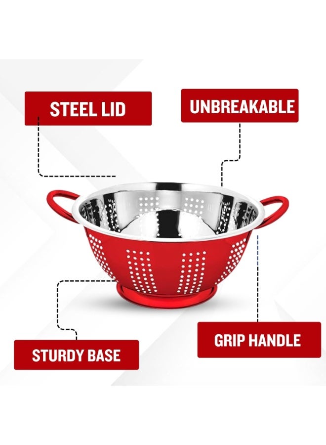 Prabha Colander Stainless Steel Strainer Sieves, 3000ml, 24cm | Kitchen Strainer with Handle-Essential Kitchen | Colanders Bowl, Basket | Colander for Rice Straining Washing Fruits, Vegetables - Image 3