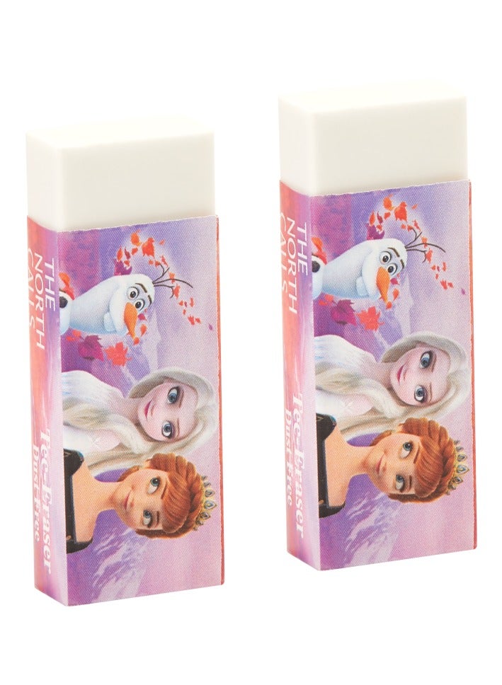 Volkano Frozen 2 Tec-Erasers and  PVC Free  Dust Free Super Clean Soft Erasers and Dual Pack in White with Pastel Lilac and Pink Designs Featuring Elsa and Anna and Perfect for School and Back to School Supplies - Image 1