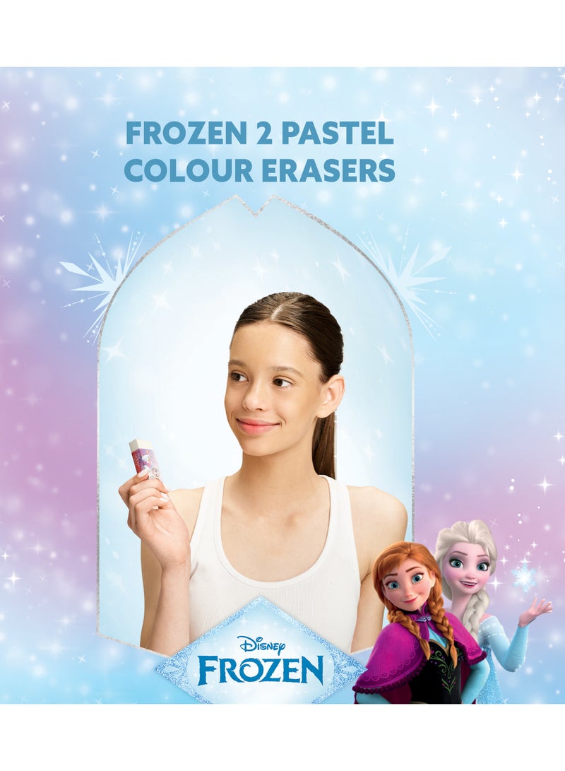 Volkano Frozen 2 Tec-Erasers and  PVC Free  Dust Free Super Clean Soft Erasers and Dual Pack in White with Pastel Lilac and Pink Designs Featuring Elsa and Anna and Perfect for School and Back to School Supplies - Image 2