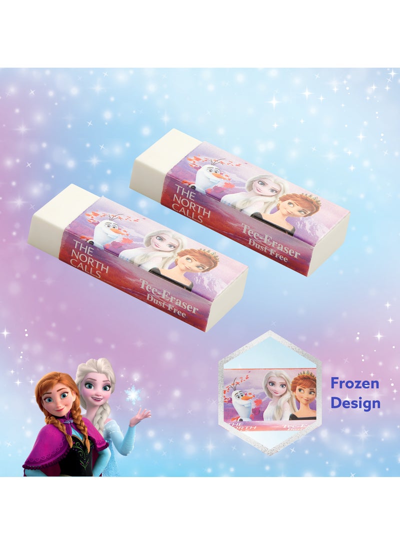 Volkano Frozen 2 Tec-Erasers and  PVC Free  Dust Free Super Clean Soft Erasers and Dual Pack in White with Pastel Lilac and Pink Designs Featuring Elsa and Anna and Perfect for School and Back to School Supplies - Image 3