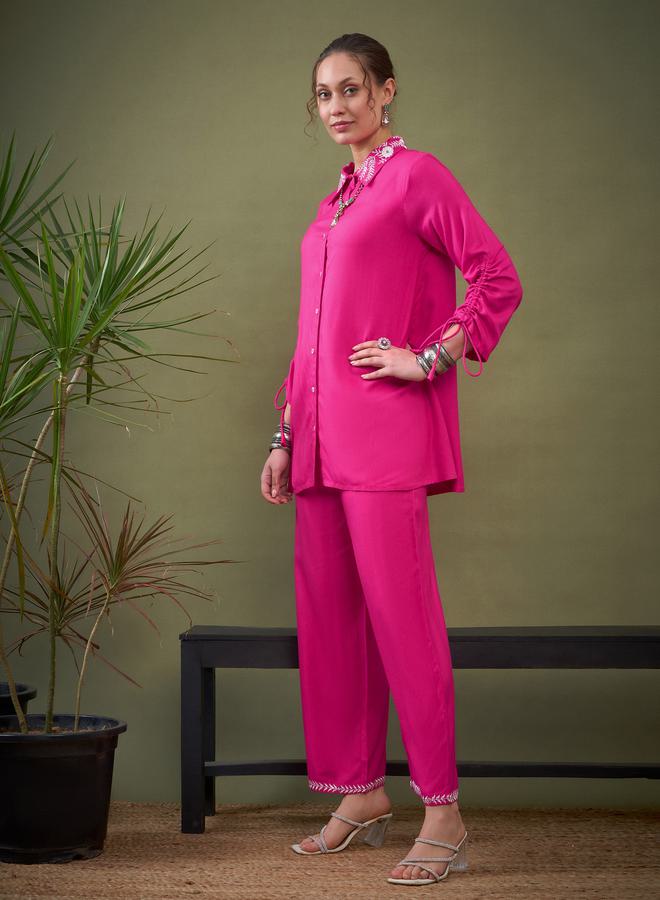 SASSAFRAS Collar Embroidered Shirt & Palazzo Set by Styli - Image 3