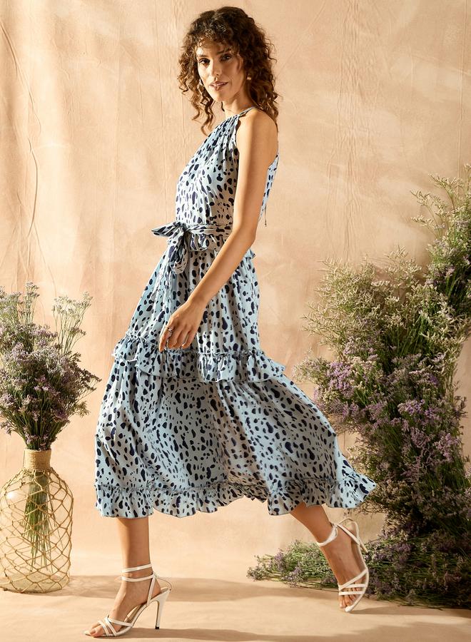 Kassually Kassually Spot Print Ruffled Midi Dress with Tie Belt  - Image 2