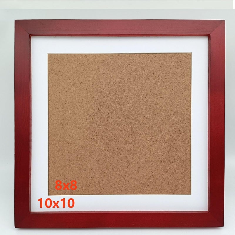 KELE MODEL 10x10 Picture Frames Red with Mat 8x8 Opening Solid Wood Frame  Plastic Panel (Film Needs to be Removed) Table or Wall.Front Window Opening 9.6x9.6 inch. - Image 1