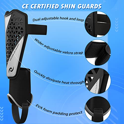 Sportout Soccer Shin Guards - Shin Guards Soccer Kids Youth Adult Protective Shin Pads with Sleeves and Insert Pocket for Boys Girls for Age 4-6, 6-8, 8-10,10-12,12-14,14-Adult (Silver Black, M) - Image 3