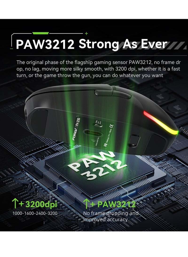FV-210 Rechargeable Dual-Mode Bluetooth BT5.1 & 2.4G Wireless Connection – Silent Clik – 4 Buttons – 500mAh Power Saving on/off button – PAW 3212 / 3200DPI Optical Sensor – Apandics Design – UV Coating – For Gaming ,Office business ,WIN / iOS/ Android