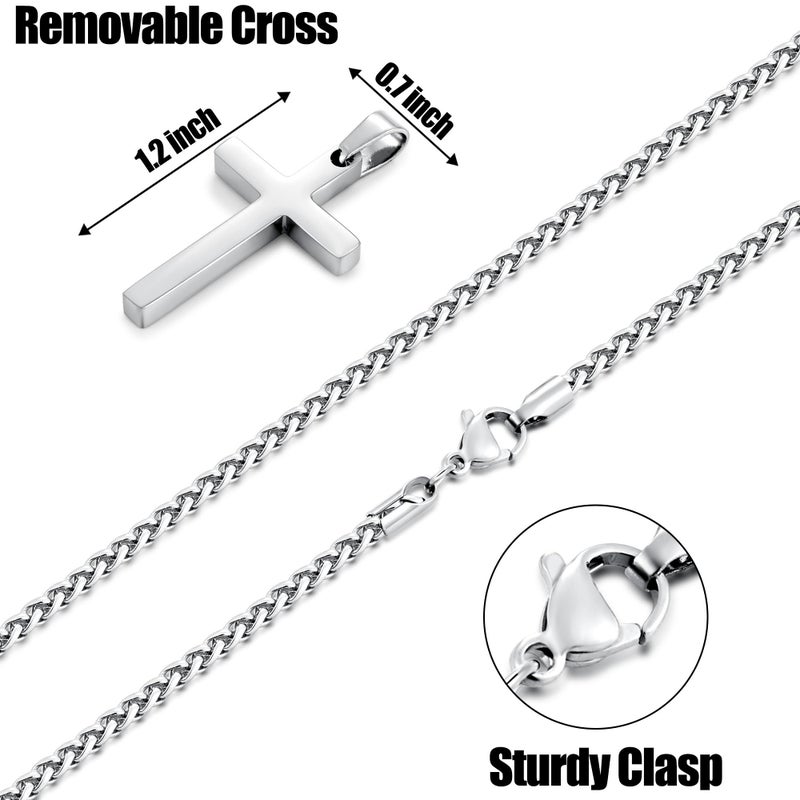 Fiusem Cross Necklace for Men, 14K Silver Plated Mens Cross Necklaces with 2.5mm Chain, Stainless Steel Pendant Small, Wheat Chain 20" - Image 4