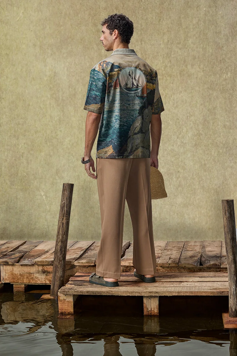 SNITCH Yacht Club Luxe Scenary Print Resort Shirt