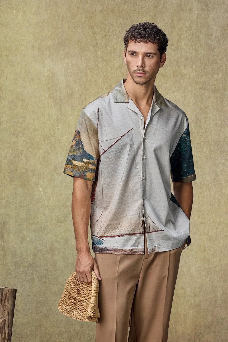 SNITCH Yacht Club Luxe Scenary Print Resort Shirt