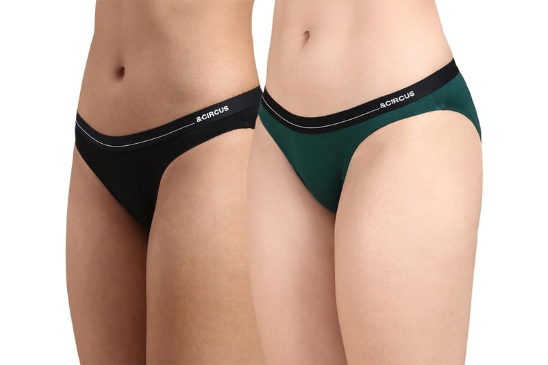 Circus &Circus Women's Puresoft Beechwood Modal Bikini | Innerwear for Women Seamless Underwear for Women Bikini for Women | (Pack of 2) (Onyx, Racing Green), S - Image 1