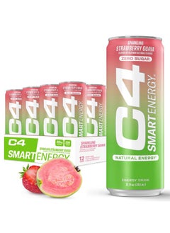 C4 Smart Energy Drink - Sugar Free Performance Fuel & Nootropic Brain Booster, Coffee Substitute or Alternative | Strawberry Guava 12 Oz - 12 Pack