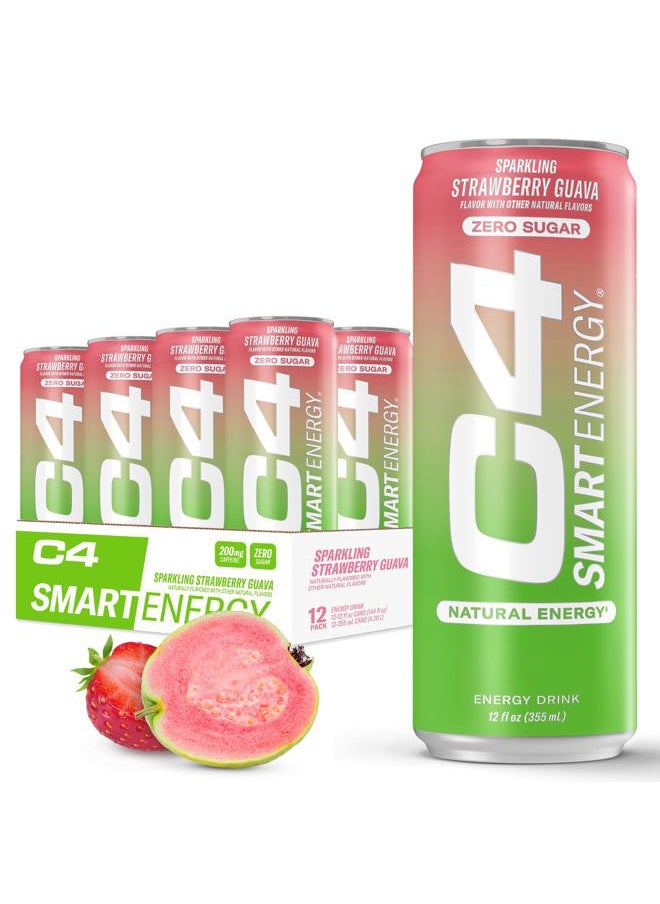 CELLUCOR - C4 Smart Energy Drink - Sugar Free Performance Fuel & Nootropic Brain Booster, Coffee Substitute or Alternative | Strawberry Guava 12 Oz - 12 Pack - Image 1