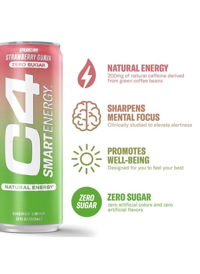 CELLUCOR - C4 Smart Energy Drink - Sugar Free Performance Fuel & Nootropic Brain Booster, Coffee Substitute or Alternative | Strawberry Guava 12 Oz - 12 Pack - Image 1