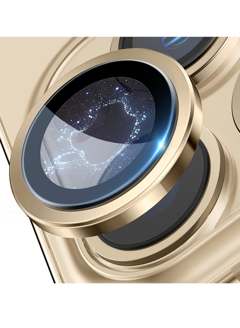 Camera Lens Protector, Keep Original Camera HD Glass Metal Camera Lens Screen Cover Film for iPhone 14 Pro Max / 14 Pro Accessories Gold - Image 1