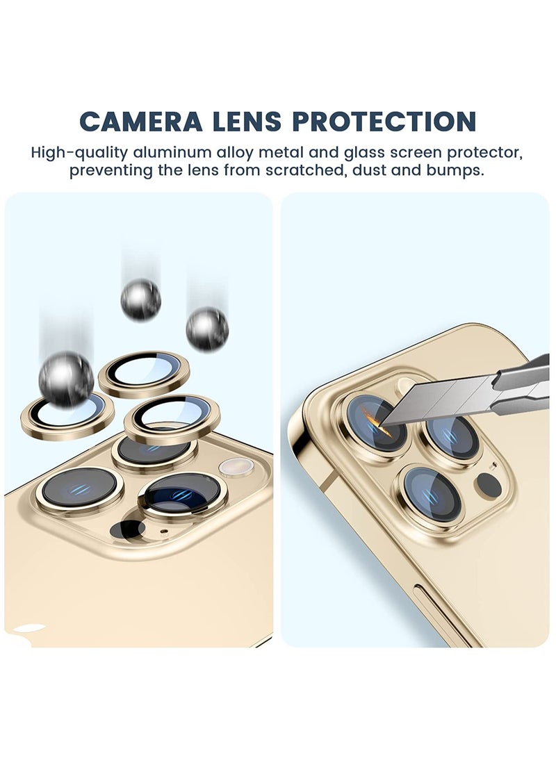 Camera Lens Protector, Keep Original Camera HD Glass Metal Camera Lens Screen Cover Film for iPhone 14 Pro Max / 14 Pro Accessories Gold - Image 4
