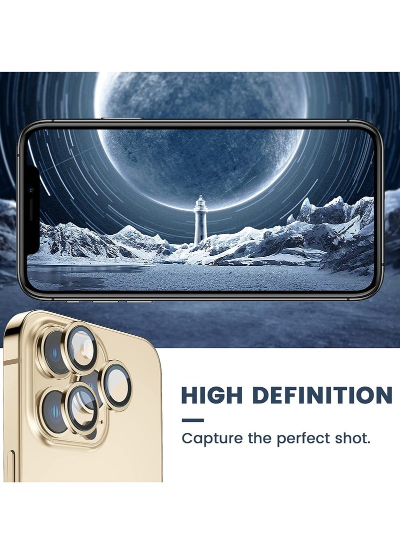 Camera Lens Protector, Keep Original Camera HD Glass Metal Camera Lens Screen Cover Film for iPhone 14 Pro Max / 14 Pro Accessories Gold - Image 5