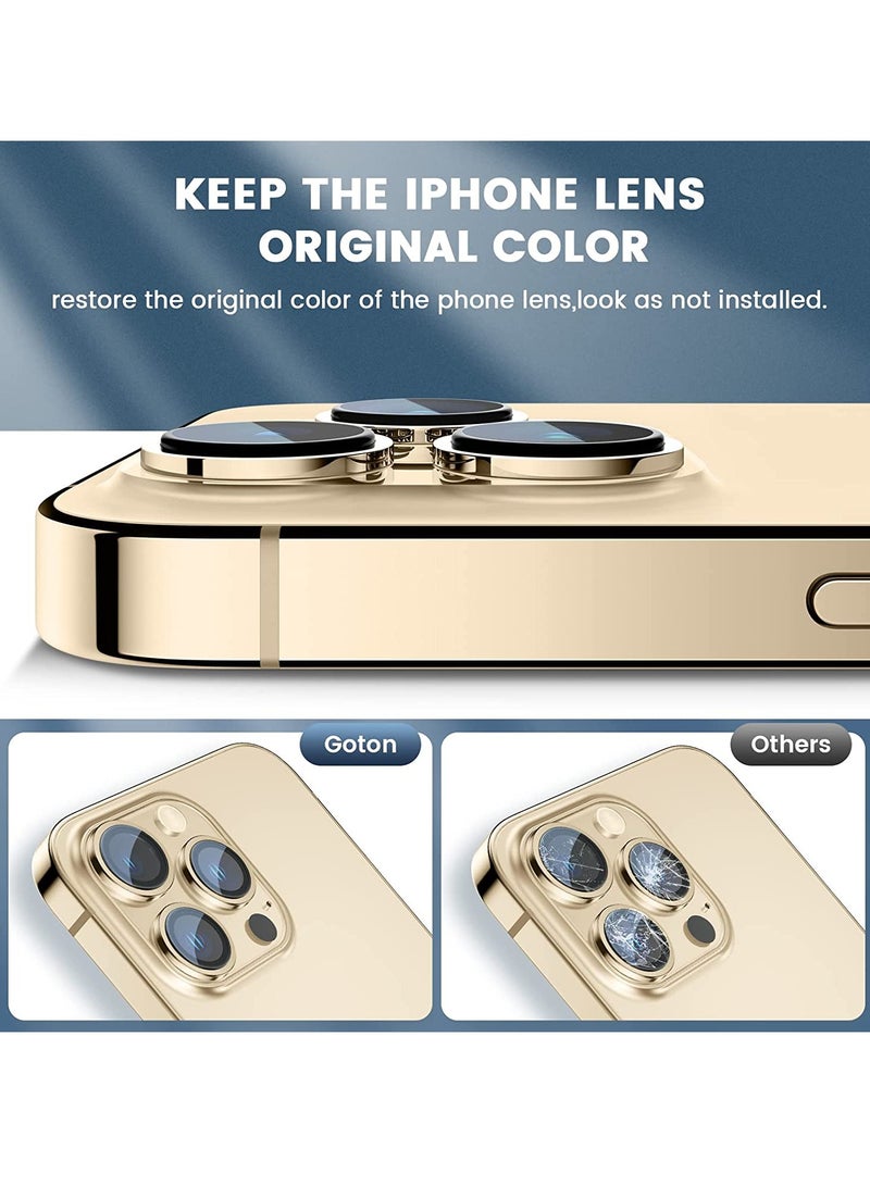 Camera Lens Protector, Keep Original Camera HD Glass Metal Camera Lens Screen Cover Film for iPhone 14 Pro Max / 14 Pro Accessories Gold - Image 3