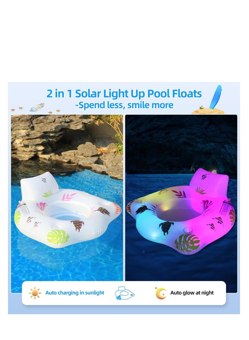 SYOSI Solar Inflatable Pool Floats with Colorful Lights, Light Up Pool Floaties for Adults, Large Pool Float Chairs with 2 Cup Holders & 2 Handles, Swimming Pool Tubes Floaties for Party, Pool Raft - Image 2