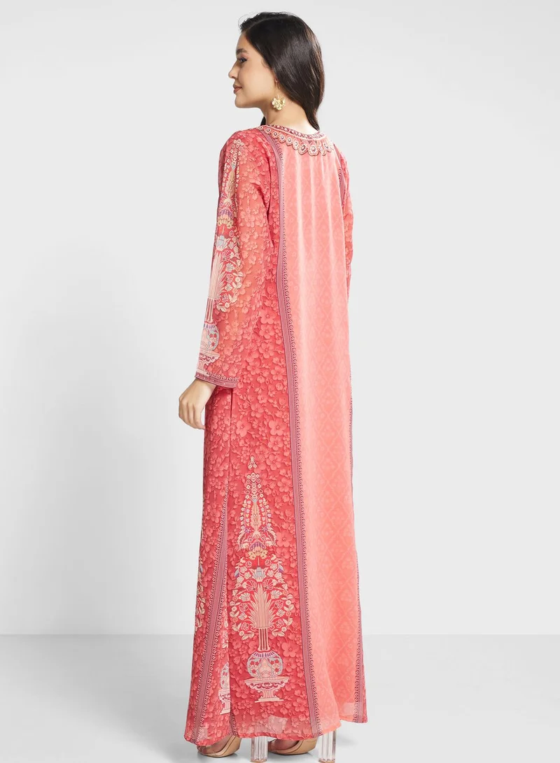 Biba V-Neck Floral Printed Jalabiya