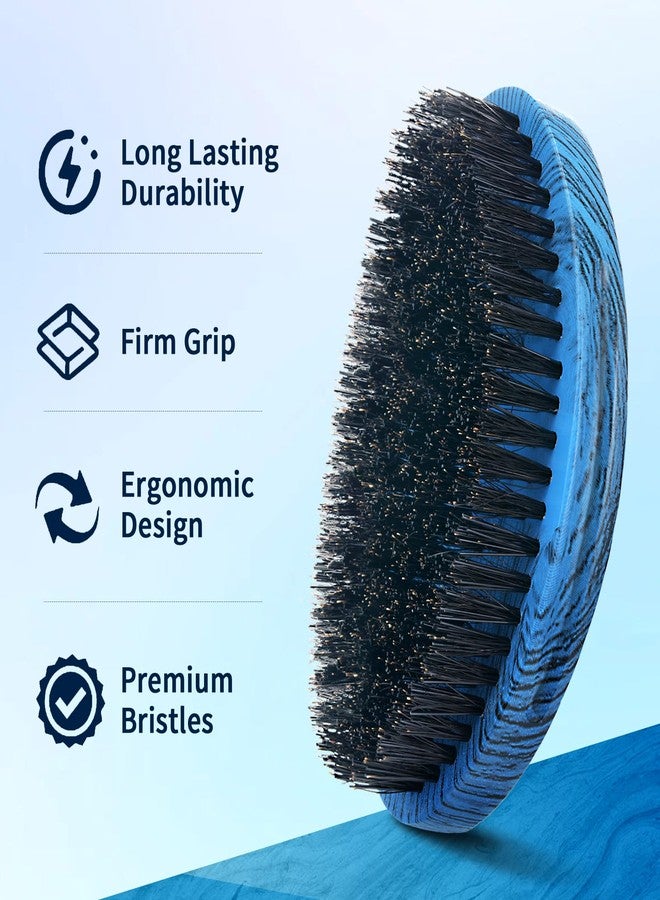 Goiple 360 Curved Wave Brush For Men & Beard - Medium Hard Palm Wave Hair Brushes Wave Styler Great for Wolfing - Made with Beech Mix Boar & Nylon Bristle Brush for Barbers & Daily Use Black Hair (Blue) - Image 3
