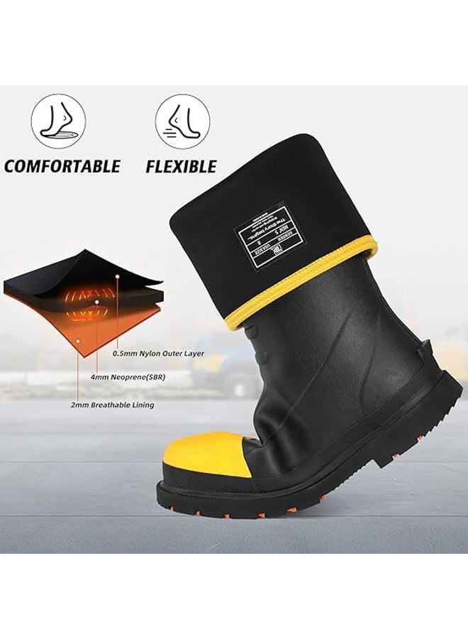 Trudave Rubber Work Boots for Men with Steel Toe & Shank, Waterproof Anti Slip Mud Rain Boots, 6mm Neoprene Warm Outdoor Hunting Boots, Durable Black Rubber Boot for Manufacturing, Construction, Size - Image 4