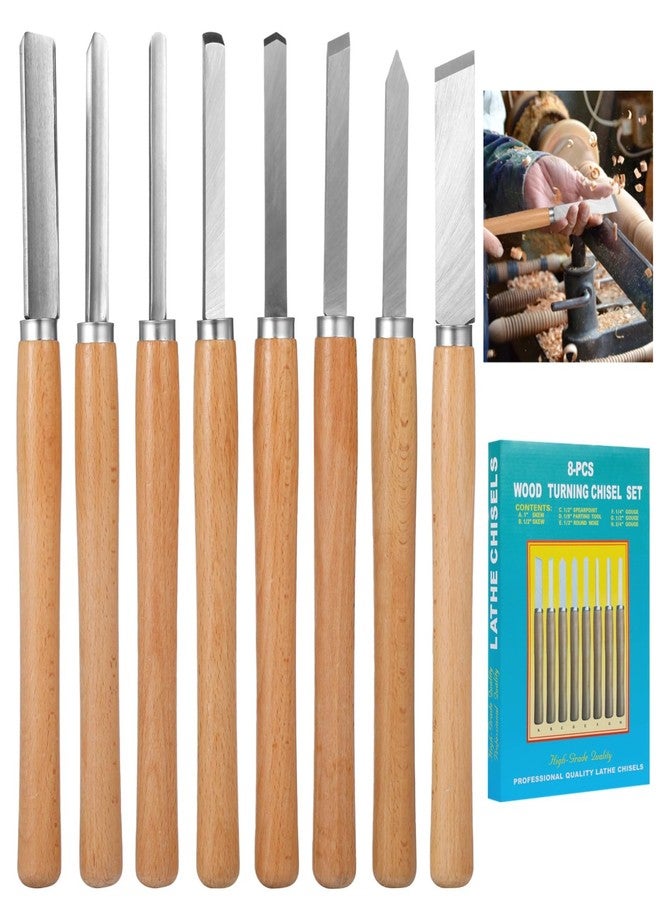 Homaisson 8 Pcs Wood Lathe Tools - Wood Turning Tools for Lathe with Steel Blades, Woodworking Tools for Beginners & Professionals - Image 1