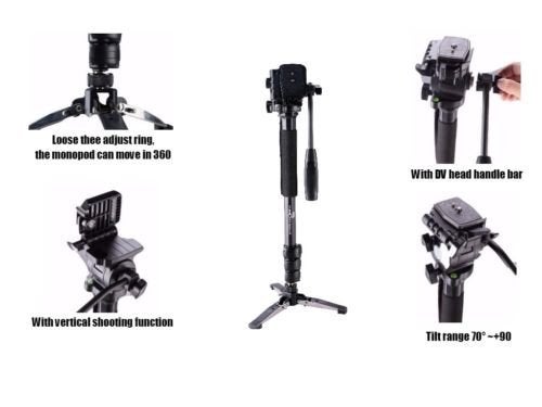 Powerpak Mono-X10 4.8ft Monopod Three Leg self Standing 360 Degree Rotatable with Head for Nikon Canon DSLR Panasonic Video Camera Upto 2.5kg, Black - Image 2