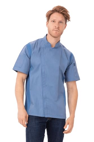 Chef Works معطف الطهاة للرجال من شيف ووركس، أزرق سماوي، متوسط - Image 1