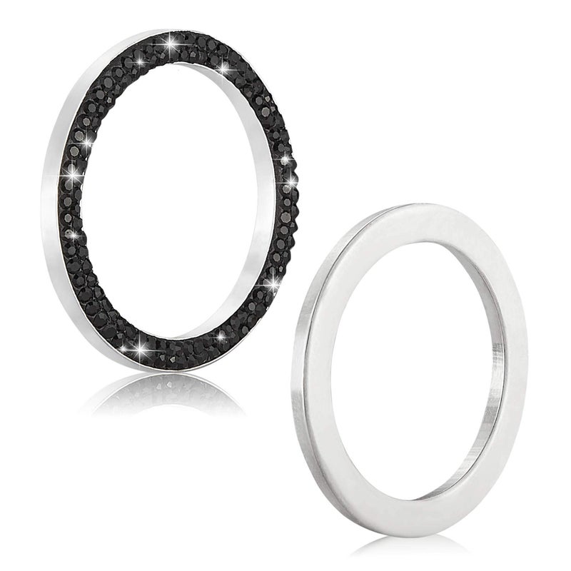 WINKA 2pcs Bling Car Engine Start Button Cover Diamond Crystal Push Start Stop Button Ring Sparkly Bling Ignition Button Cover Rhinestone Keyless Ignition Ring Universal Car Accessories (Black) - Image 3