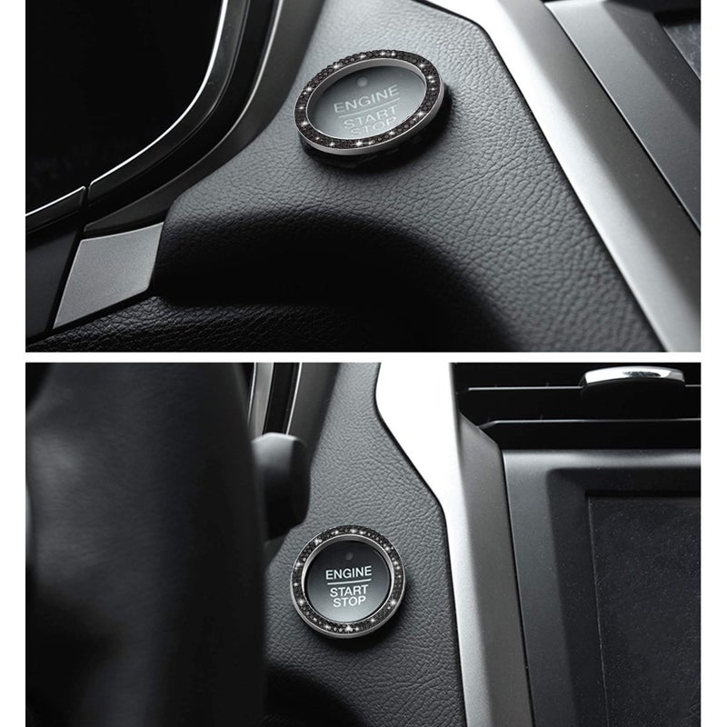 WINKA 2pcs Bling Car Engine Start Button Cover Diamond Crystal Push Start Stop Button Ring Sparkly Bling Ignition Button Cover Rhinestone Keyless Ignition Ring Universal Car Accessories (Black) - Image 5