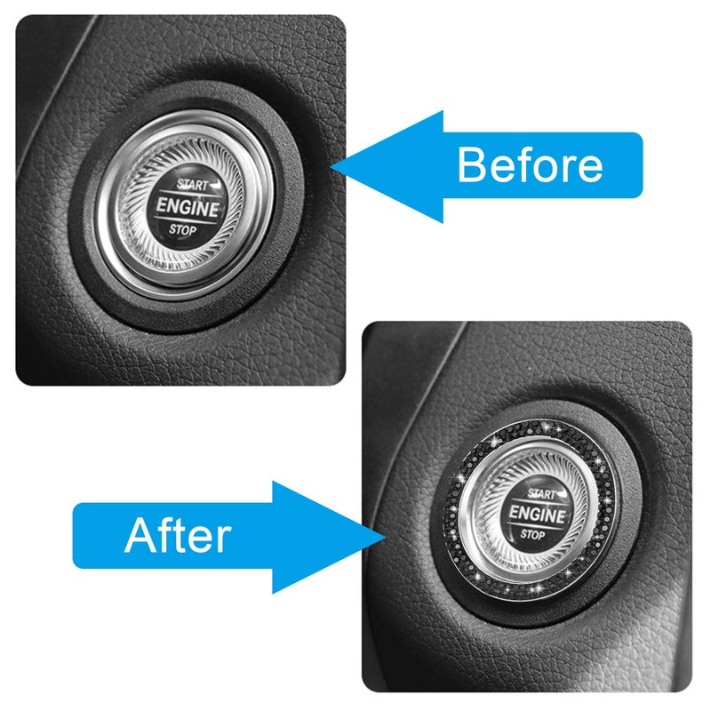 WINKA 2pcs Bling Car Engine Start Button Cover Diamond Crystal Push Start Stop Button Ring Sparkly Bling Ignition Button Cover Rhinestone Keyless Ignition Ring Universal Car Accessories (Black) - Image 4