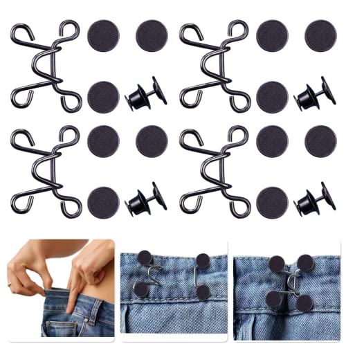 Urmspst 4 Set Pant Waist Tightener, Adjustable Waist Buckle Set, Extra Button for Jeans to Make Tighter, Button Adjuster for Pants, Jeans, Skirts, Sleeves, (Black) - Image 1
