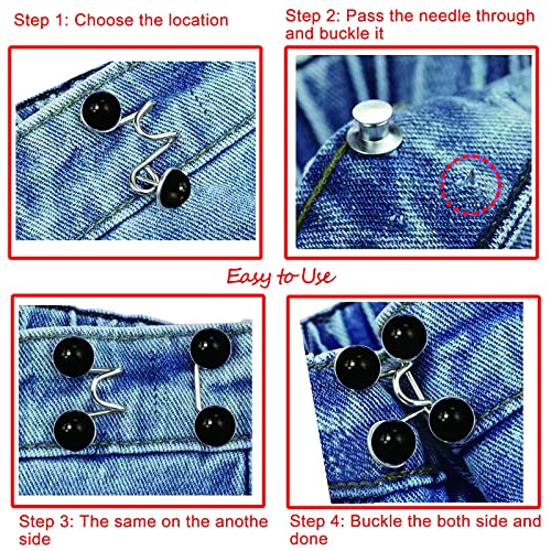 Urmspst 4 Set Pant Waist Tightener, Adjustable Waist Buckle Set, Extra Button for Jeans to Make Tighter, Button Adjuster for Pants, Jeans, Skirts, Sleeves, (Black) - Image 4