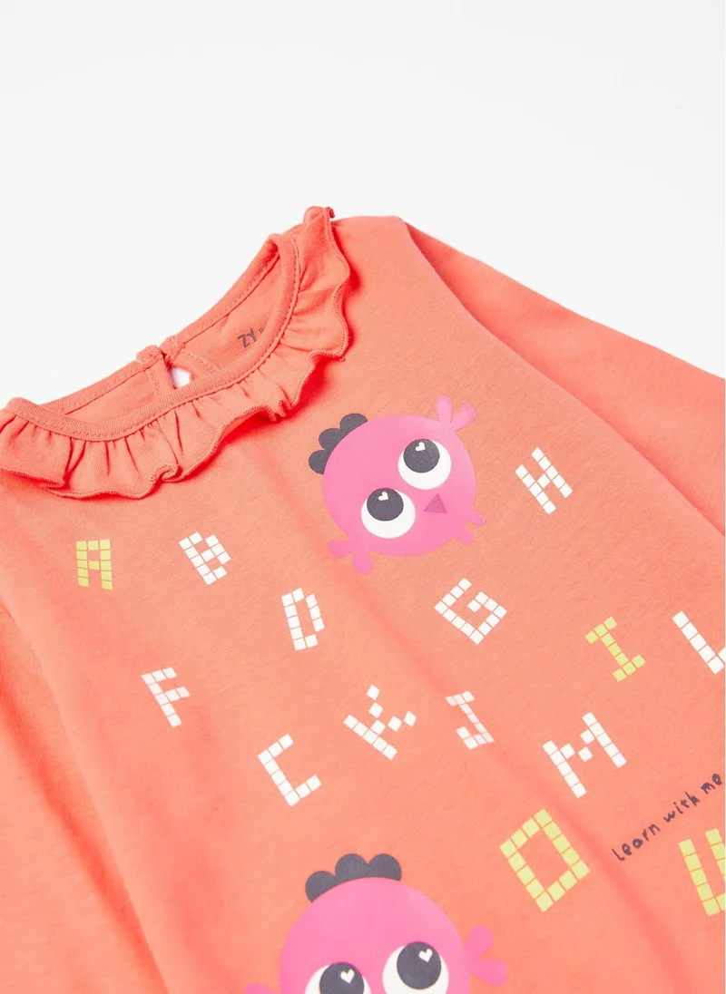 Zippy Long Sleeve Cotton T-shirt for Baby Girls 'Letters', Coral
