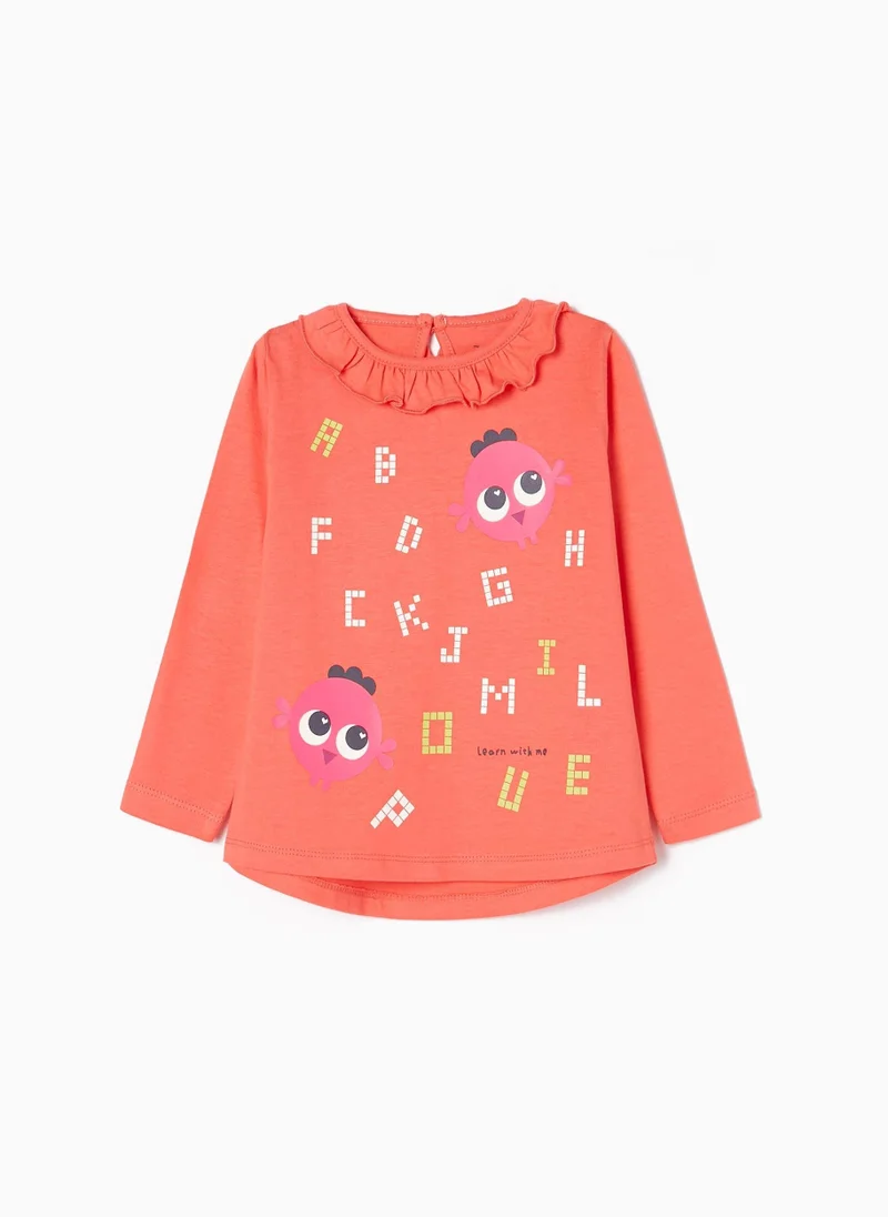 Zippy Long Sleeve Cotton T-shirt for Baby Girls 'Letters', Coral