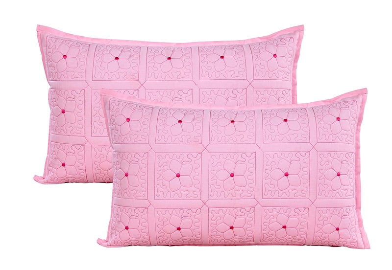 Dream Decor Rectangle Pillow Covers Set of 2 Pure Cotton Embroidery Zipper Pillow Cover for Pillows for Bed, Couch for Home Decor - 18 x 28 Inches, Pink - Image 2