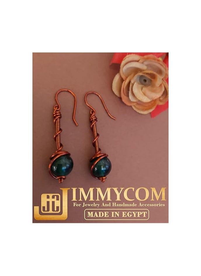 JC jimmycom earring , Long earring ,  plated Copper and Stone,  Dangle Earrings, Women's Earrings, Earrings for Women, Earrings, Unique Earrings Set, Accessories,  Plated copper Earrings (Oil Brazilian Agate)    Length: 50 millimeters; Width: 10 mm  - Image 3
