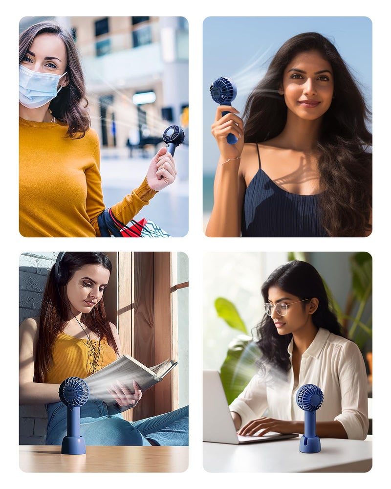 Gaiatop Mini Portable Fan,Powerful Hand Fan Cute Design 3 Speed Personal Small Desk Fan With Base,Lightweight Rechargeable Usb Handheld Fan For Girl,Women,Men,Indoor,Outdoor, 15 centimeters, navy blue - Image 5