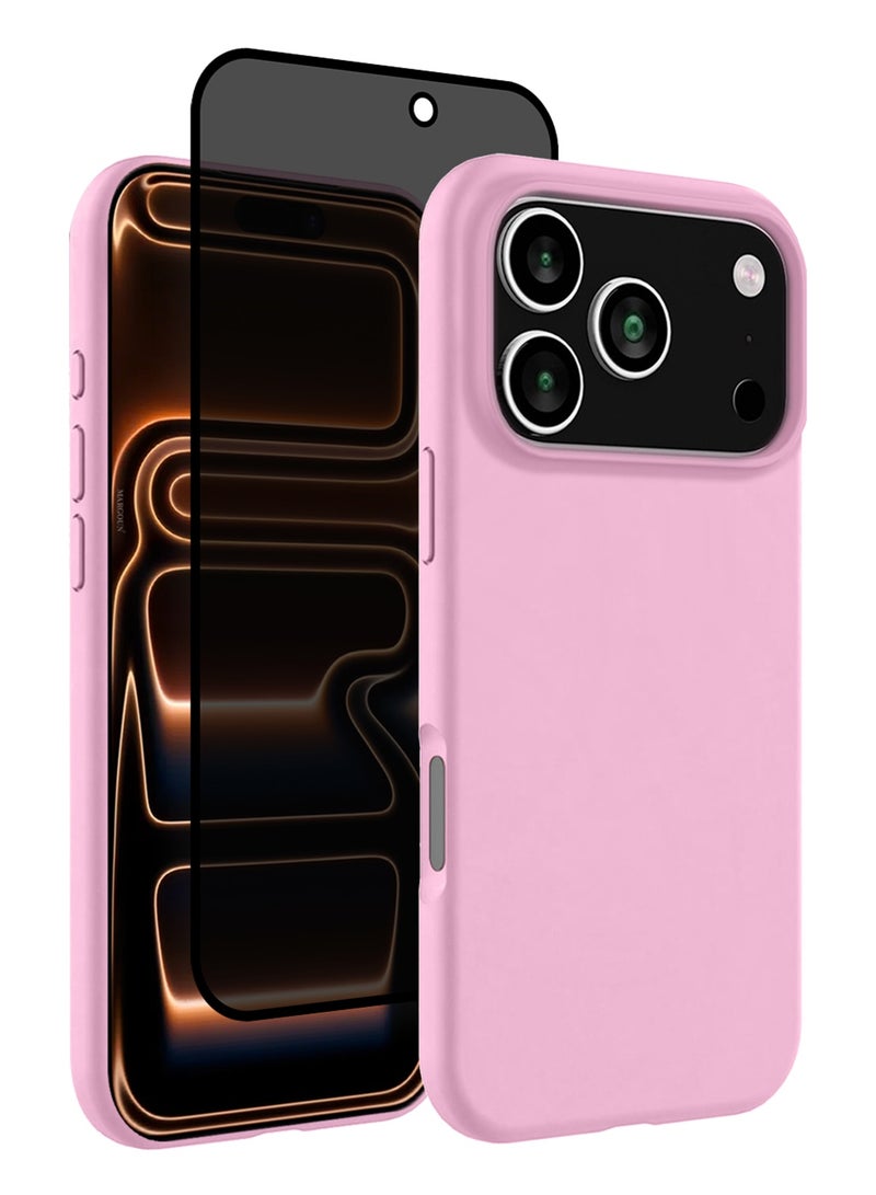 CATANES 2 Packs Silicone Protective Phone Case for iPhone 17 Pro - Soft Anti-Scratch Microfiber Lining Ultra Slim Drop Protection Phone Cover with Privacy Screen Protector - Pink - Image 1