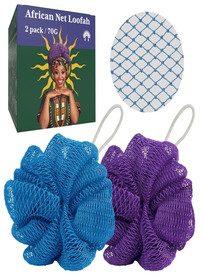 Bathway Loofah Bath Sponge,2 Pack African Net Sponge Authentic,Exfoliating Shower Loofah Body Scrubber for Men and Women,Mesh Shower Pouf Balls for Body Wash - Image 1