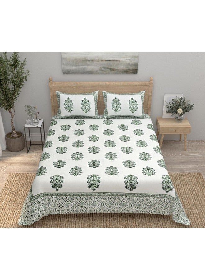 EasyGoods® 240 TC Pure Cotton Bedsheet for Double Bed, King & Queen Size Bed, Jaipuri Rajasthani Design with 2 Pillow Covers, Extra Soft & Wrinkle Free, 90 x 103 inches, Green (Monarch28) - Image 2