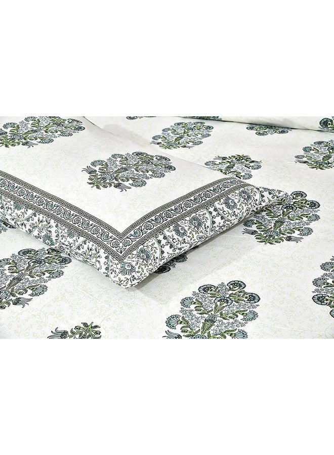 EasyGoods® 240 TC Pure Cotton Bedsheet for Double Bed, King & Queen Size Bed, Jaipuri Rajasthani Design with 2 Pillow Covers, Extra Soft & Wrinkle Free, 90 x 103 inches, Green (Monarch28) - Image 1