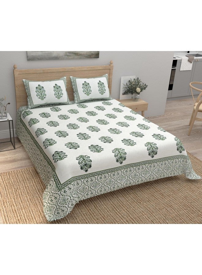 EasyGoods® 240 TC Pure Cotton Bedsheet for Double Bed, King & Queen Size Bed, Jaipuri Rajasthani Design with 2 Pillow Covers, Extra Soft & Wrinkle Free, 90 x 103 inches, Green (Monarch28) - Image 3