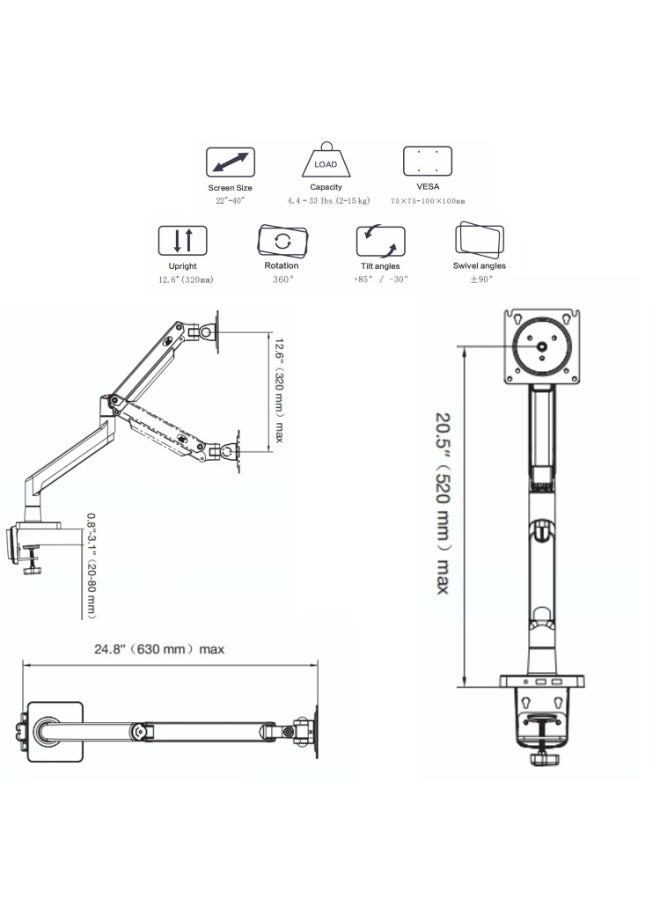 Generic 22-40" Gas Spring Monitor Arm w/ 360° Swivel & Tilt | NB45 | Free Up Desk Space & Improve Comfort  - Image 2